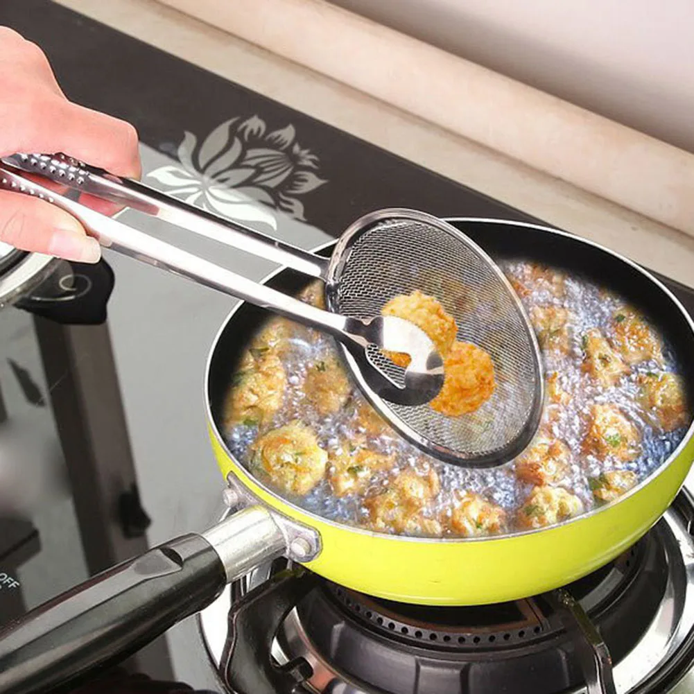 Round Network Stainless Steel Colander Spoon Oil Food Strainer Filter Snack Clip Kitchen Accessory convenient utility | Дом и сад