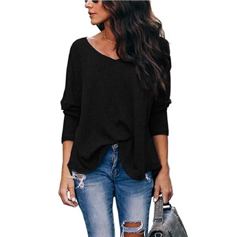 

Women Knit Sweater Vneck Long Sleeve spring Autumn Pullovers Jumper