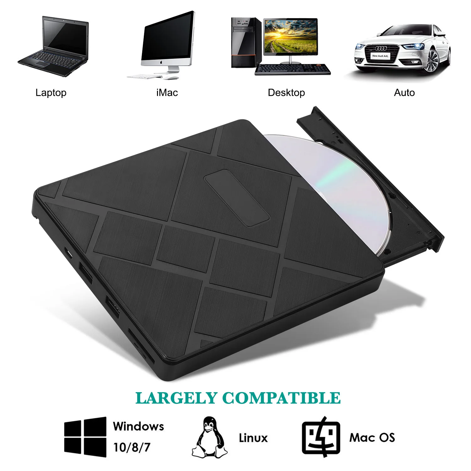 KuWFi USB3.0 + Type-C DVD горелка RW CD писатель Внешний Оптический привод CD/DVD плеер TF/SD