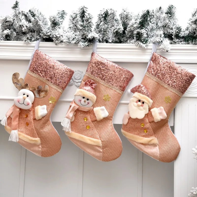 

New Year Christmas Stocking Snowman Santa Elk Pattern Xmas Candy Gift Bag Fireplace Xmas Tree Decoration Pendant Decoration