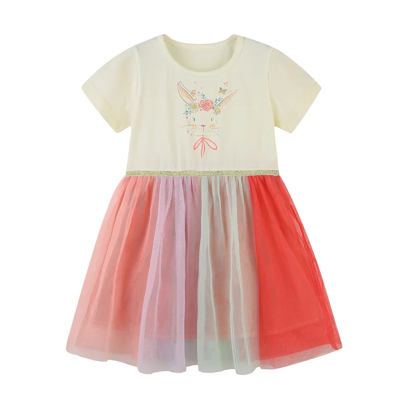 

Little maven Princess Dress Summer for New Year 2023 Flower Rabbit Pretty Children Dress Casual for Kids 2-7 year