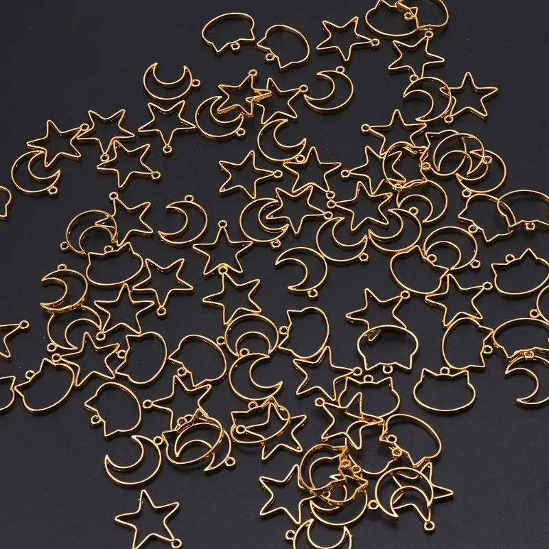 

90Pcs Cat Moon Star Resin Frame Open Bezels Setting Blank Pendant Jewelry Making X7XB