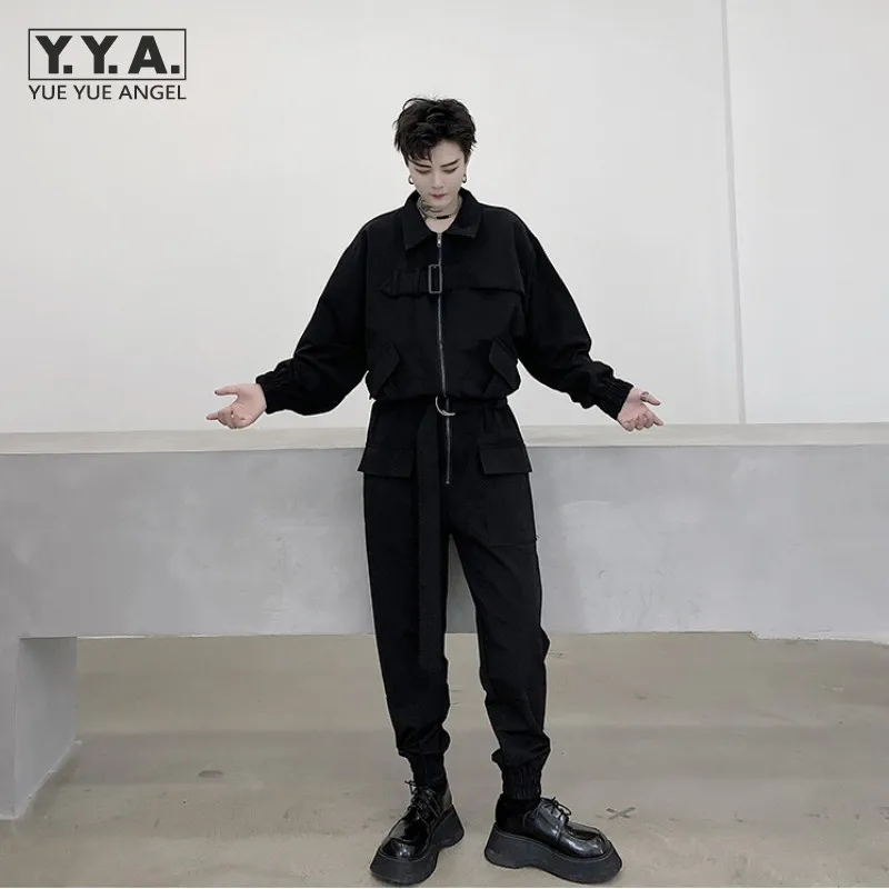 

Комбинезон мужской с карго, готический черный повседневный осенний свободный Ромпер в стиле хип-хоп, с длинным рукавом, много карманов, модн...