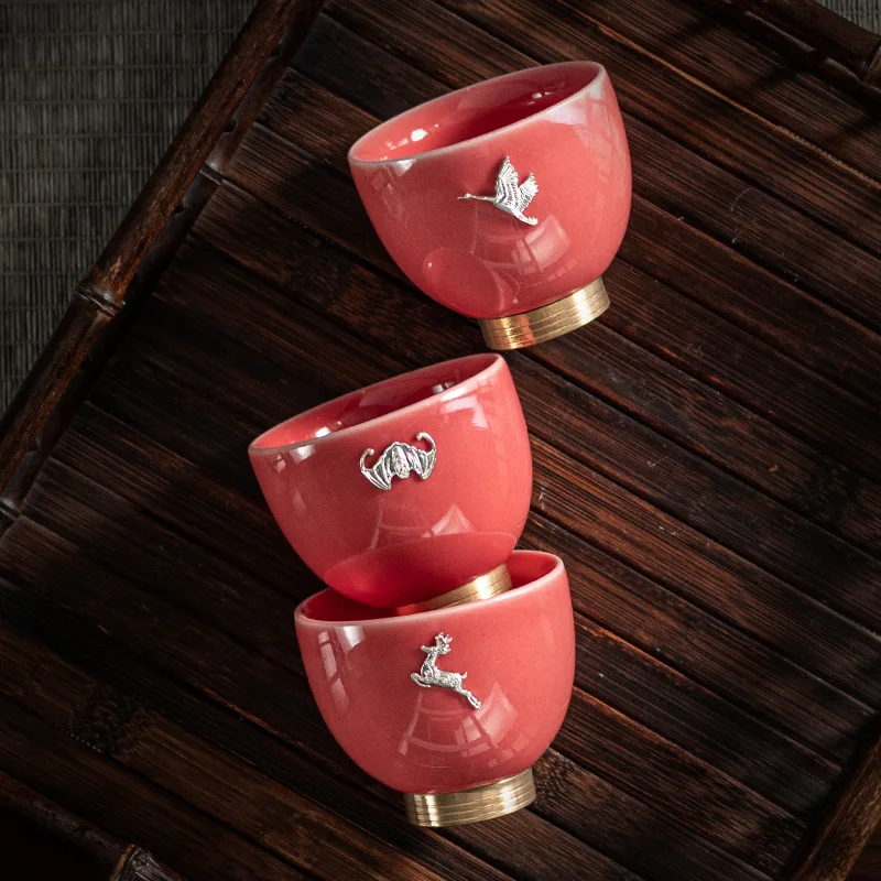 

Керамическая глазурованная Посеребренная чашка «Румяна», набор для чая Kombucha, большая Бамбуковая Шляпа, чайная чашка, стеклянная Одиночная ...