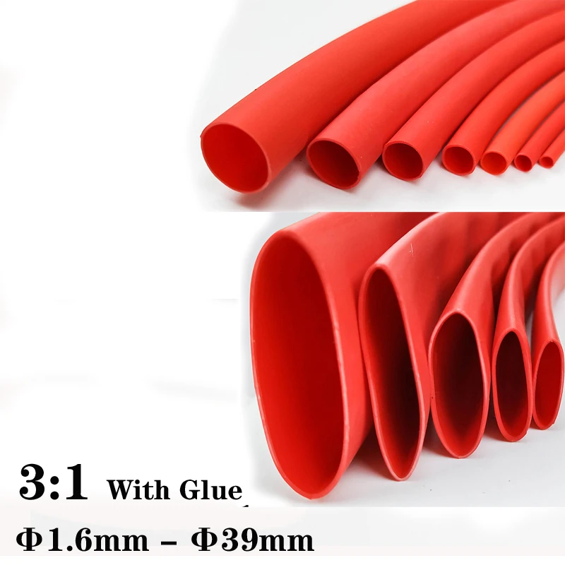 

2Meter RED Thickened 3:1 Heat Shrink Tube Wire Cable Insulation Tubing USB Protector Wrap Diamater 1.6 mm - 39mm