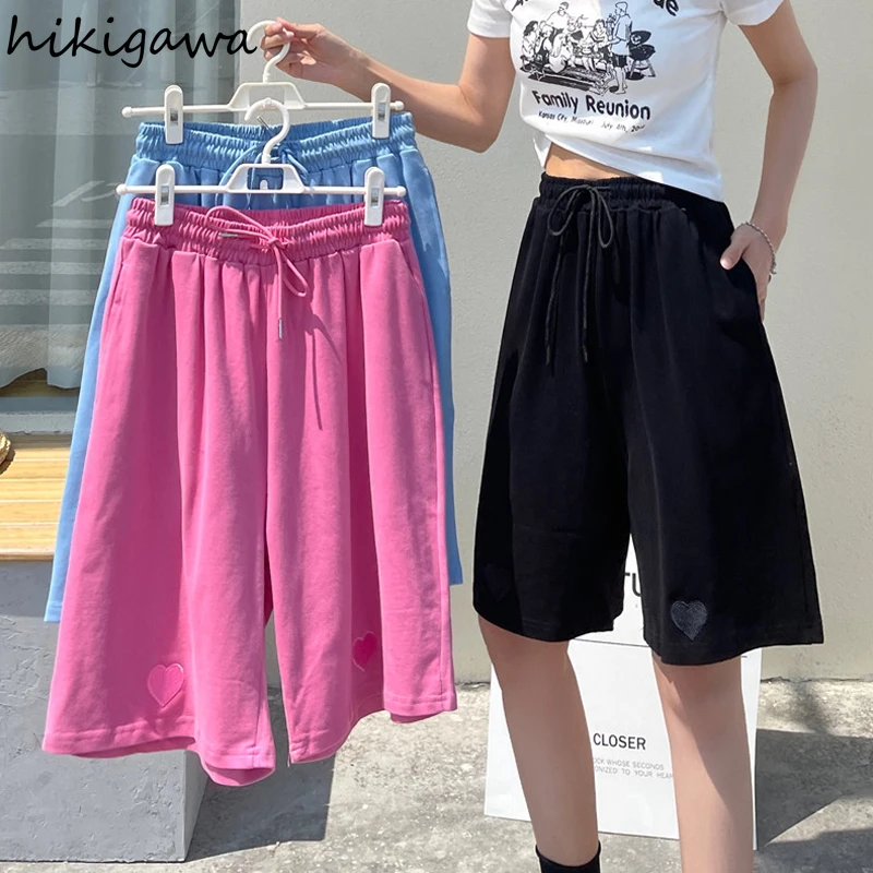

Hikigawa Casual Shorts for Women Heart Kawaii Girl Sweatpants Harajuku Oversized Female Short Pants Korean Fashion 2021 Joggers