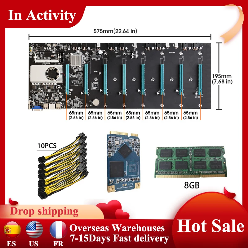 

BTC-S37 Riserless Mining Motherboard 8 GPU with 8GB DDR3 1600MHz RAM 1037U Miner 128GB mSATA SSD Bitcoin Crypto Etherum Mining