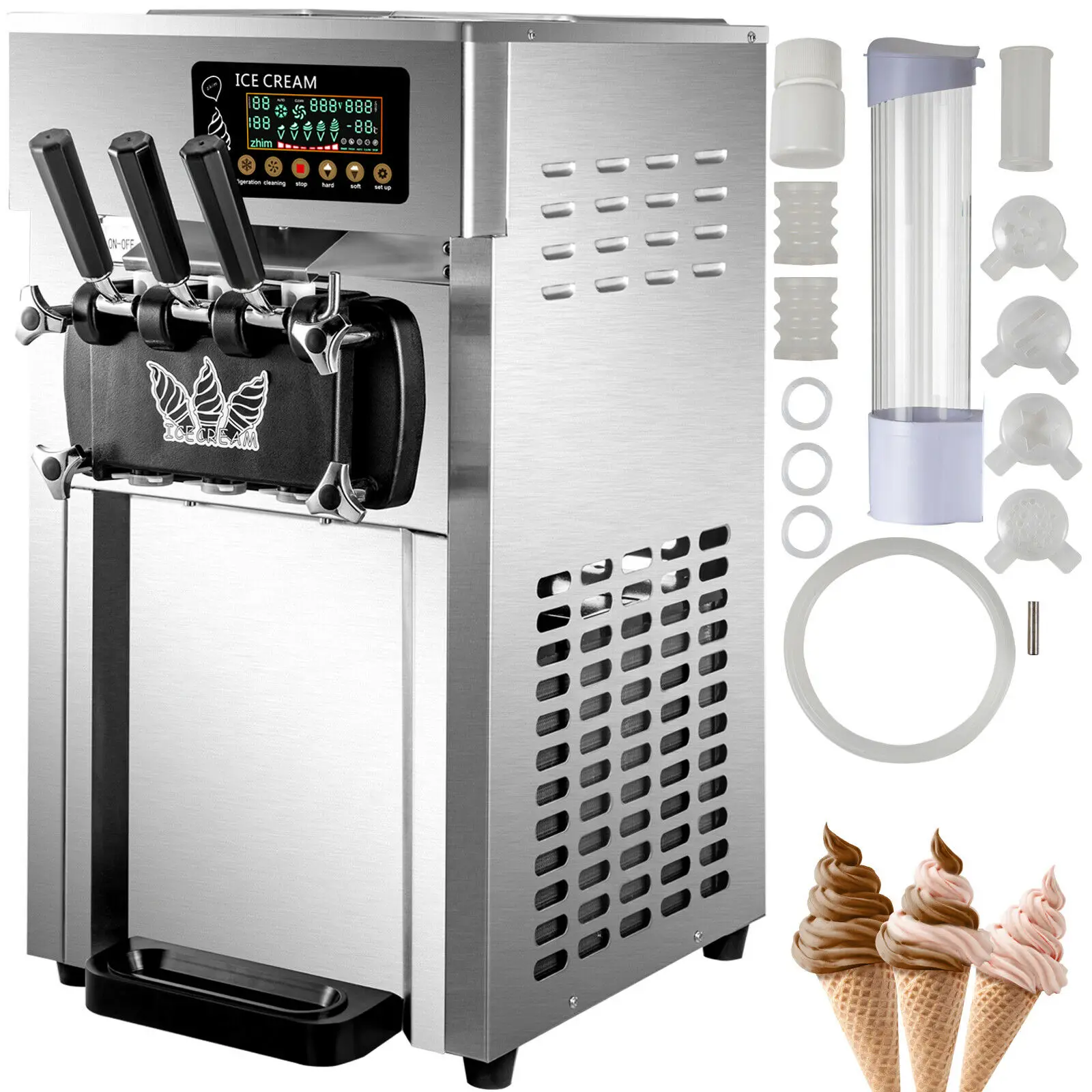 

Коммерческая машина для производства мягкого мороженого 16-18 л/ч, 3 вкуса, A168, аппарат для приготовления мягкого мороженого 60 Гц с ЖК-панелью, ...