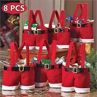 8 pcs creative bag santa pants style bag christmas lovely treat stocking tree filler sacks stocking xmas gift wedding candy bag