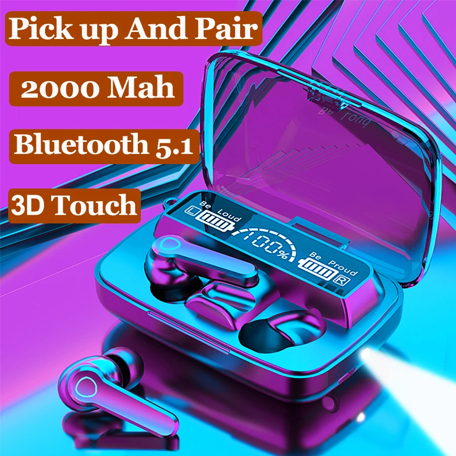 Наушники Bluetooth 5 1 беспроводные наушники TWS Hi Fi вкладыши с зарядкой 2000 мАч 3D