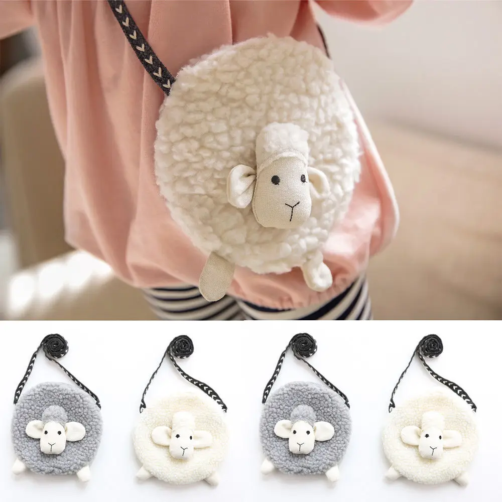 New Style Toddler Girls Cute Sheep Shape Crossbody Bag Mini Coin Purse Wallet Crossbody Bag Plush Soft Sweet Purses