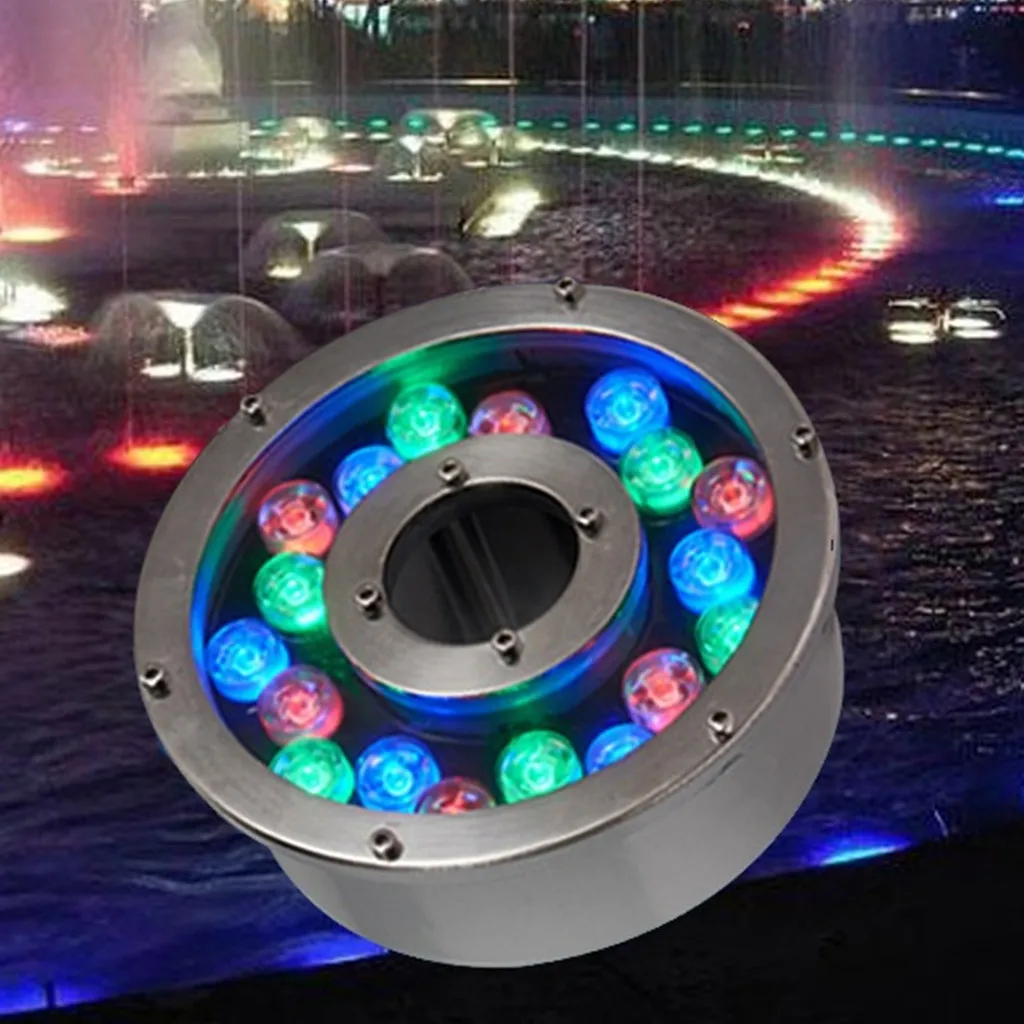 18W светодиодный фонтан лампы DC 24V IP68 круглый подводный светильник с DMX512 RGB Цвет