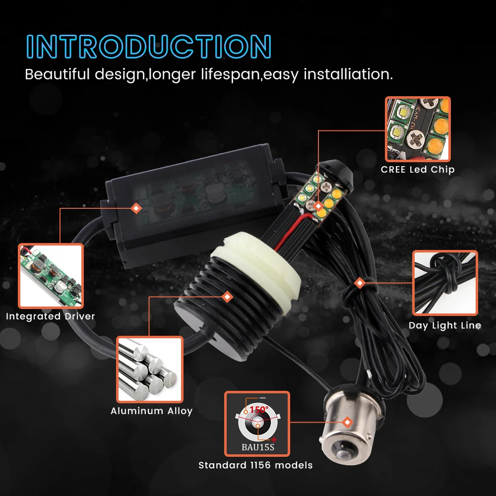 YM E-Bright 1 комплект 1156 P21W BA15S PY21W BAU15S 3156 7440 без ошибок светодиодный автомобиль Canbus DRL поворотники 12 В DC двойной цвет белый+ янтарный