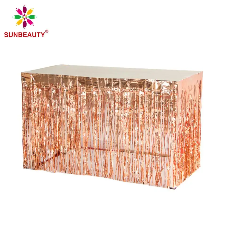 

1pc Rose Gold Foil Tassel Curtains Table Skirt For Bridal Shower Bride To Be Birthday Party Wedding Baby Shower Decorations