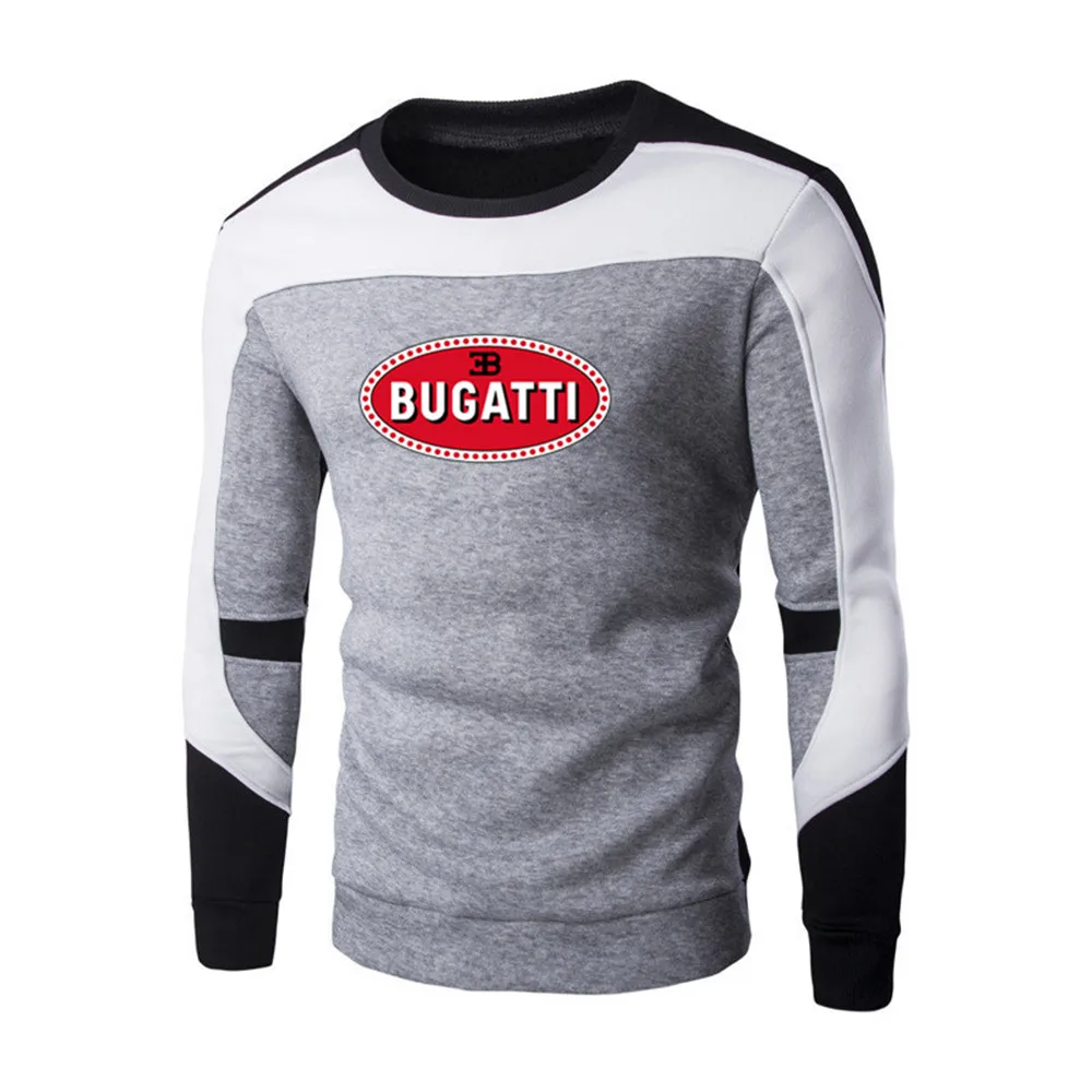 

2021 new spring and autumn men's BUGATTI car logo patchwork round neck sweater tide brand printing long-sleeved shirt for men