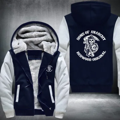 

New Winter Men's Sons of Anarchy Jacket Casual Fashion Long Sleeve Zipper Hooded Plush Warm Sport Coat European Size S-5XL