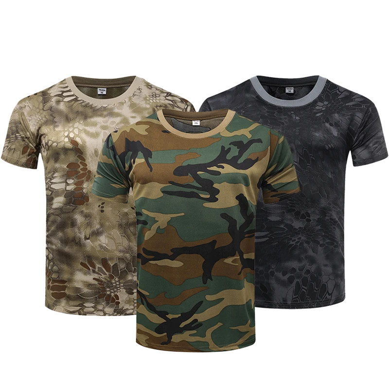 Мужская быстросохнущая Военная тактическая футболка камуфляжная армейская