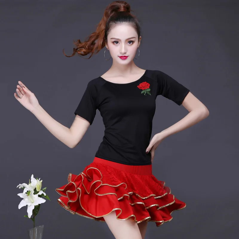 Женский костюм для латинских танцев новая летняя футболка с коротким рукавом и