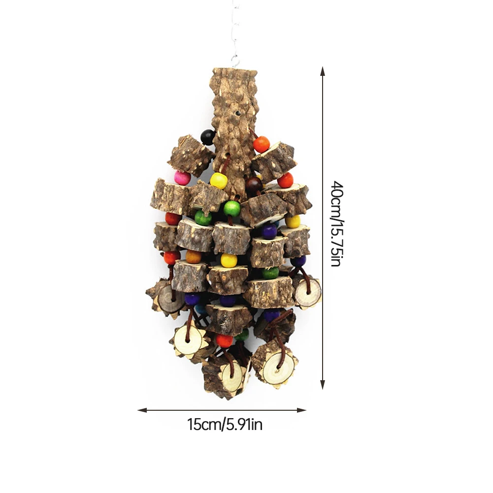 

40x15CM Natural Wooden Parrot Chewing Toy Pepper Wood Pendant Molar Bite Toy With Colorful Beads Garden Ornament Pet Supplies