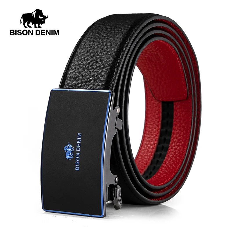 

Мужской ремень из натуральной кожи BISON DENIM, брендовый ремень с металлической автоматической пряжкой, высокое качество, N71622