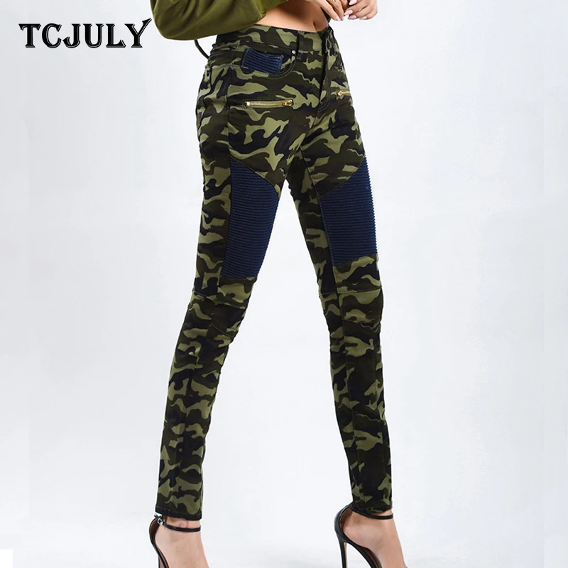 TCJULY новые стильные хлопковые камуфляжные женские джинсы Лоскутные обтягивающие