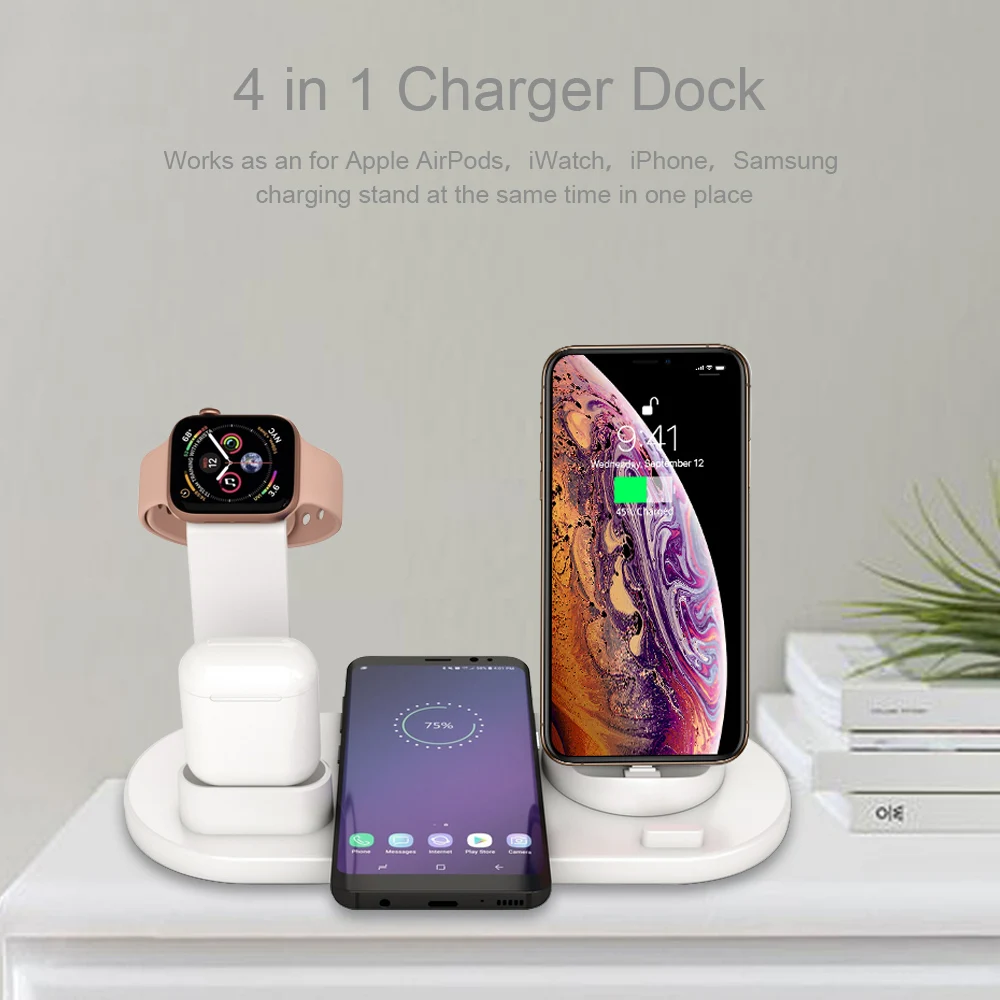 4 в 1 беспроводная зарядная док-станция для Apple Watch 3 2 airpods iPhone X XS Max XR 8 Plus Qi Быстрое беспроводное зарядное устройство Подставка