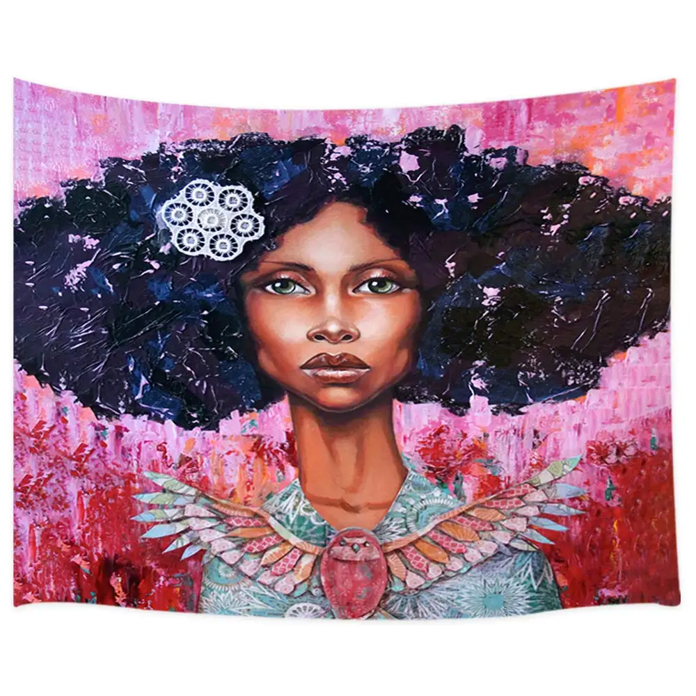 Tapiz de pared de mujer afroamericana Afro, pelo negro, acuarela, Hip Pop-1