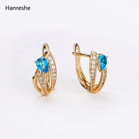 hanreshe stud earrings simple zircon gold color exquisite mini blue crystal earring stylish fashion jewelry party female gift