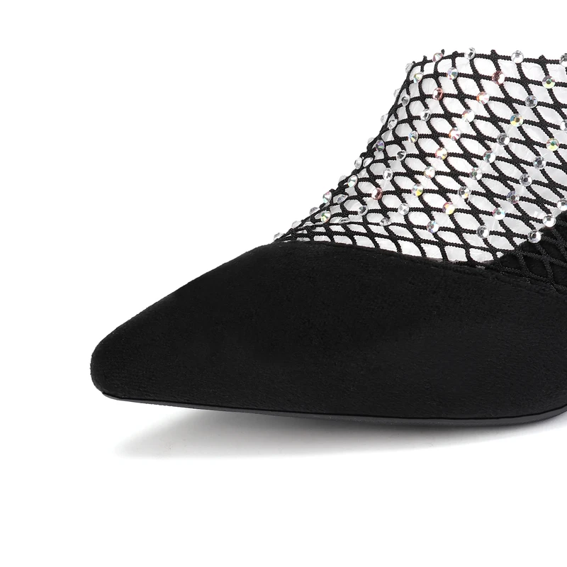 Женские модные туфли на высоком каблуке украшенные сеткой дышащие черные