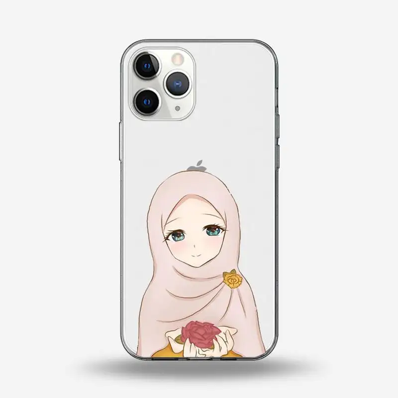 

Lovely Cartoon hijab muslim Girl Phone Case Transparent for iPhone 6 7 8 11 12 s mini pro X XS XR MAX Plus