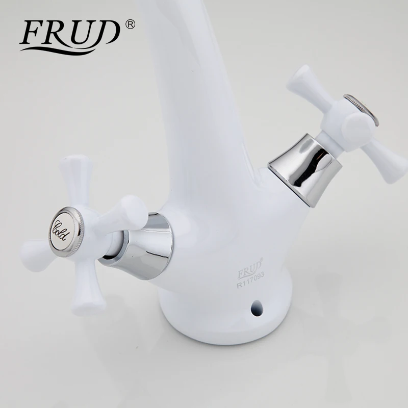 FRUD белый смеситель для ванны аэрозольный умывальника с двойной ручкой раковины