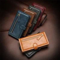 vintage leather zipper wallet case for iphone 11 pro max magnetic flip case for iphone 11 pro max cards phone cover case