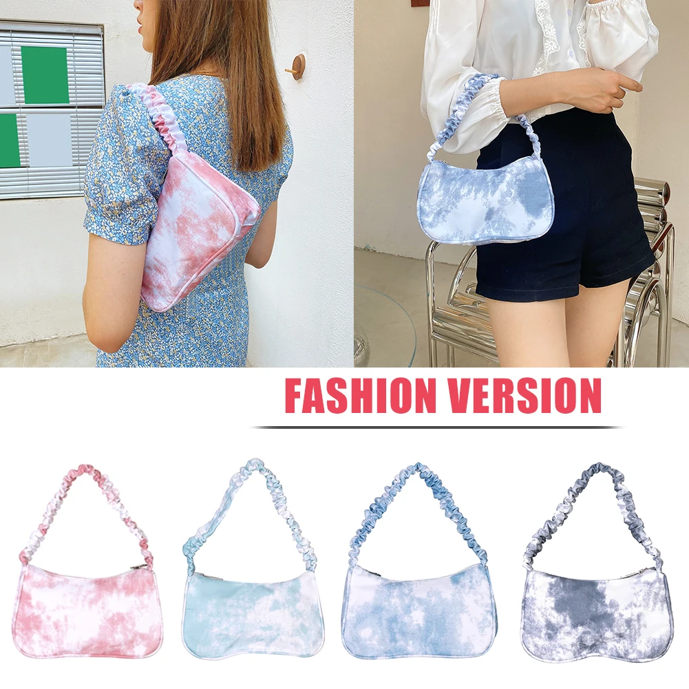 

Female Baguette Handbags with Tie-dyed Pattern Print Designed Tote PU Leather Embossing Shoulder Underarm Bags