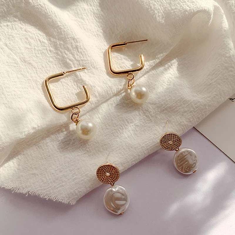 

2021 Trend Goth Fashion Jewelry Vintage Unusual Stainless Stud Earrings For Women Aesthetic Piercing Korean Round Geometry Pearl