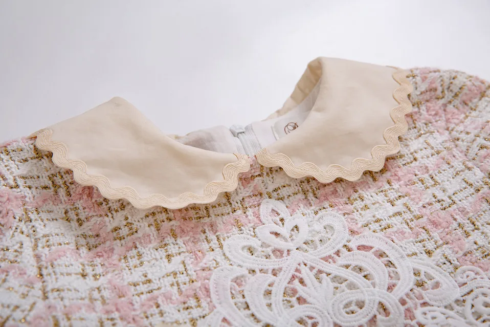 Оптовая продажа Осенние твидовые платья принцессы для девочек с повязкой на