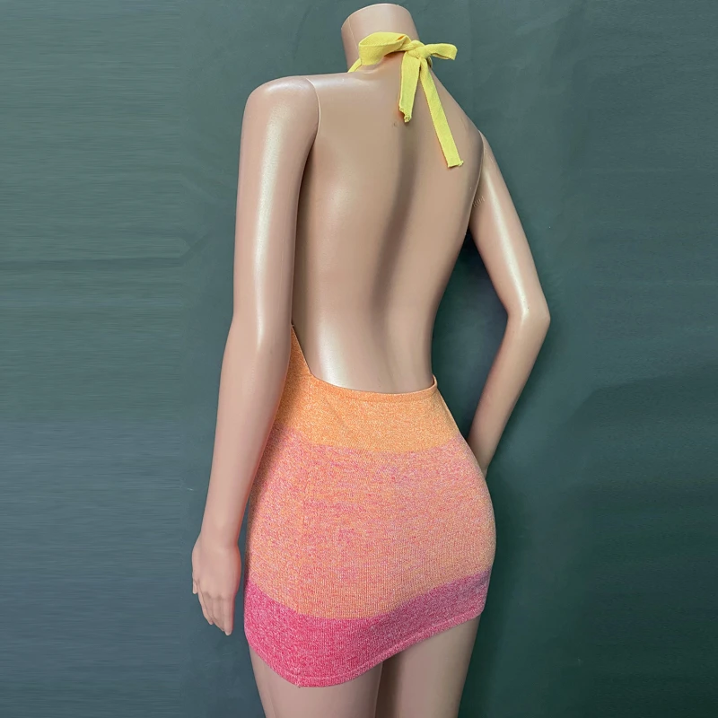 

Summer Halter Sexy Backless Mini Dresses Bodycon Club Party Sleeveless Knitting Dress Streetwear Beachwear Holiday