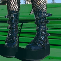 karinluna gothic style cool street comfy motorcycle boots high heel punk rivets chunky platform mid calf women boots shoes women