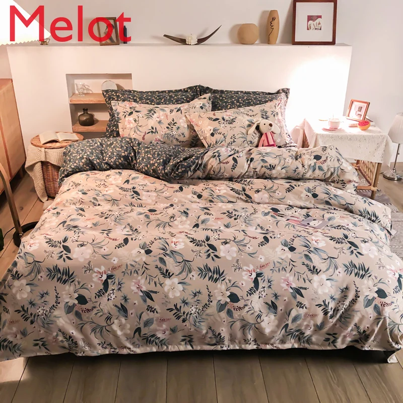 

Luxury Linen Bedding Bag Pillowcase Bedding Set Thicken 4PCs Bed Sheet Duvet Cover queen size bed sheets set
