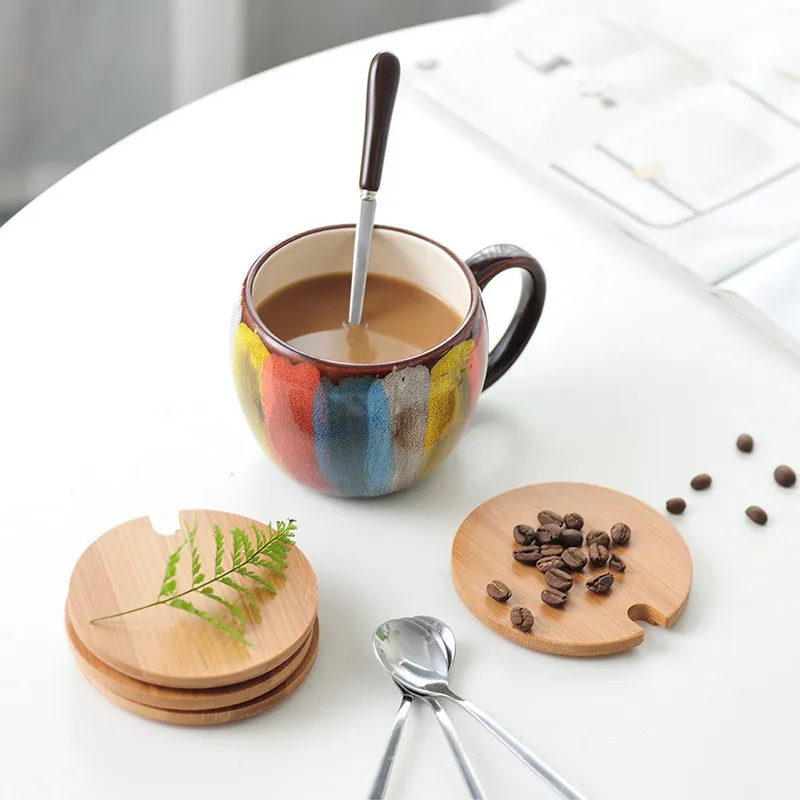 European Ceramic Coffee Mug with Lid and Spoon Set Hand Painted Breakfast Milk Cup Creative Household Light Luxury Teacups | Дом и сад