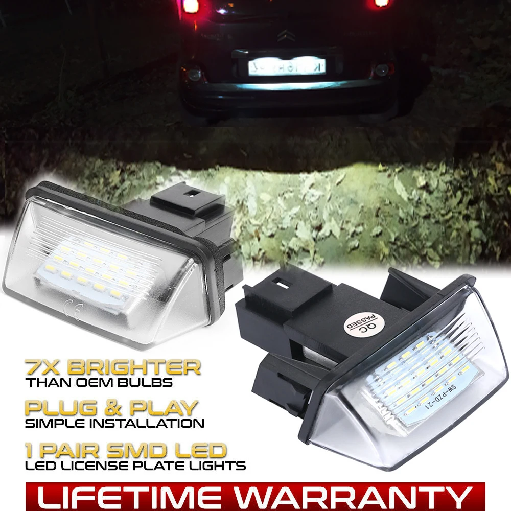 

2Pcs For Peugeot 207 306 307 308 406 407 206 Partner Car LED License Number Plate Light Lamps Auto Accessories Car Styling