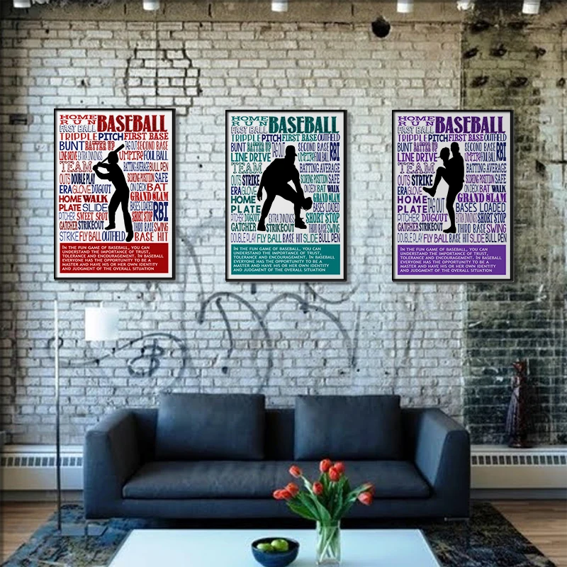 

HD Print Modern Abstract Baseball Hitter Illustration Painting on Canvas Poster Wall Art Picture for Living Room Home Decoration