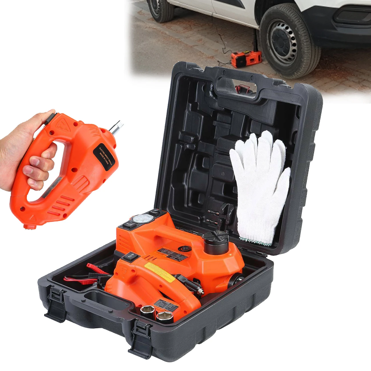

Samger 5 Ton Electric Hydraulic Car Jack Portable Tire Lifting Tool With Impact Wrench &Tire Inflator For Car Auto Repair Tool