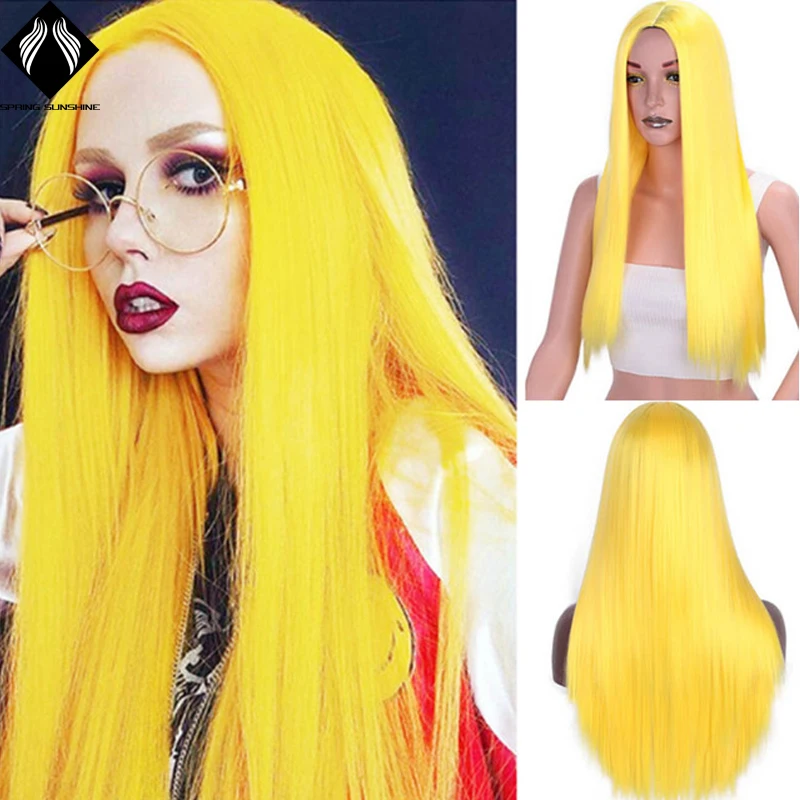 

Spring sunshine Syntheic Wig Cosplay Long Straight Wig Brown Ombre Pink Lolita Synthetic Hair Wigs for Women Purple Yellow