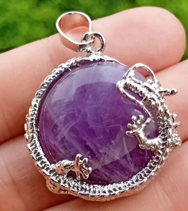 Милый аметист камень кулон с драконом драгоценные Камни бусы из драгоценных