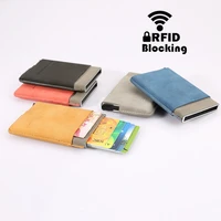 2019 rfid protection pu leather credit card holder fashion automatic metal business multifunction id card holder wallet