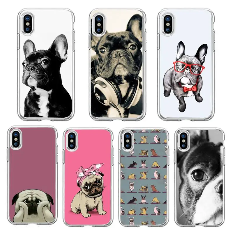 

French bulldog animal Phone Case Transparent soft For iphone 12 11 13 7 8 6 s plus x xs xr pro max mini