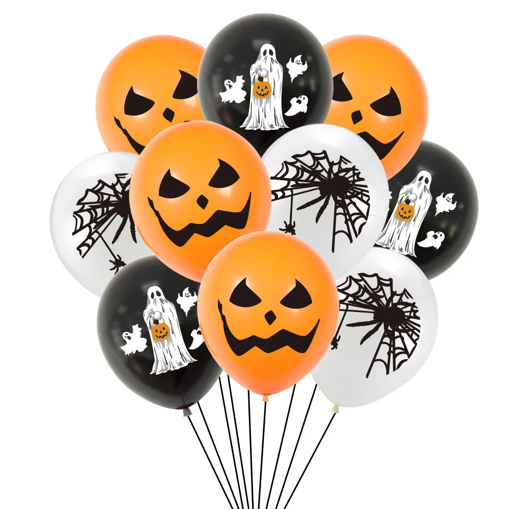 

10pcs Halloween Party Decoration Emulsion Balloons Set Pumpkins Spiders Ghosts Printed Ghost Festival Tricky Party Latex Balloon