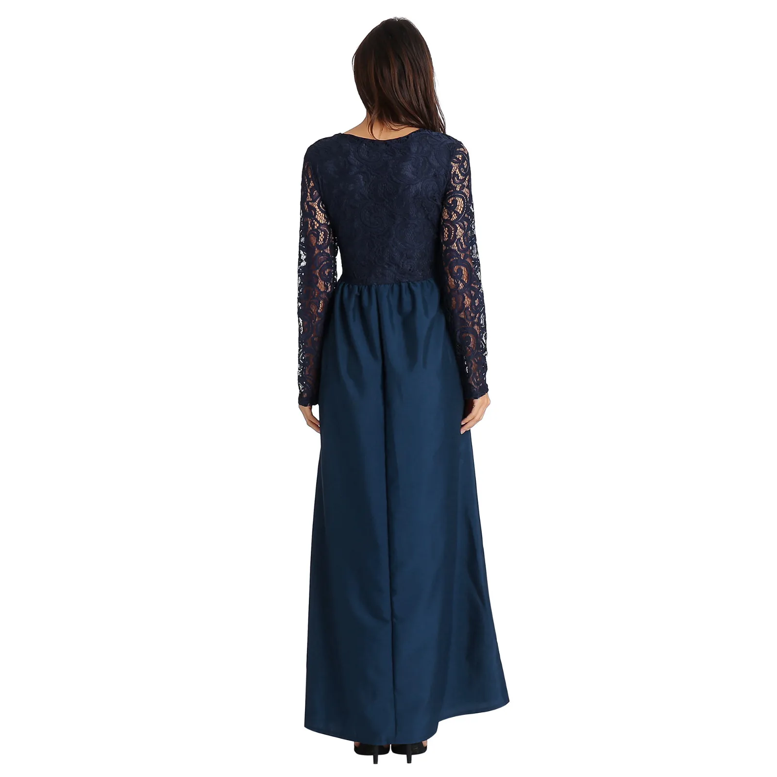 Женские кружевные вечерние платья с длинным рукавом и круглым вырезом длинное