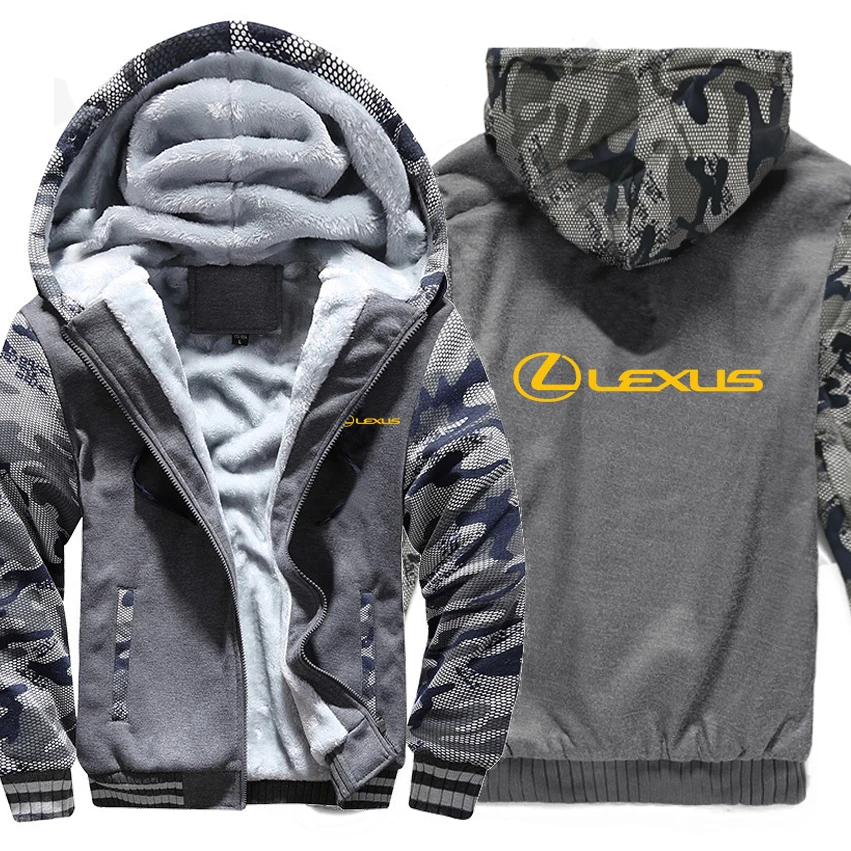 

Lexus Hoodies Winter Camouflage sleeve Jacket Men Wool Liner Fleece Lexus Logo Men Sweatshirt