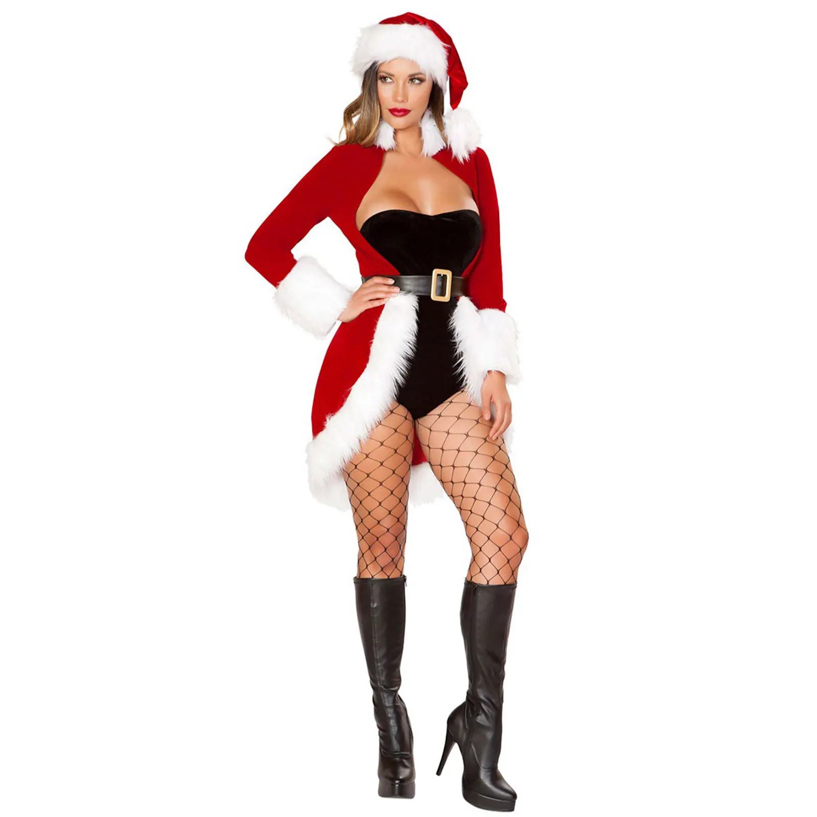 

Sexy Women Christmas Dress Set Fashion Tube Tops Romper and Long Sleeve Coat Party Costume Sexy Clothes Set